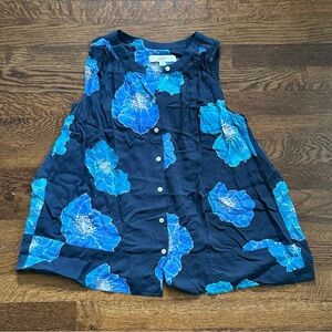 LOFT Swingy Button-up Sleeveless Top with Blue Floral Print - Size XS